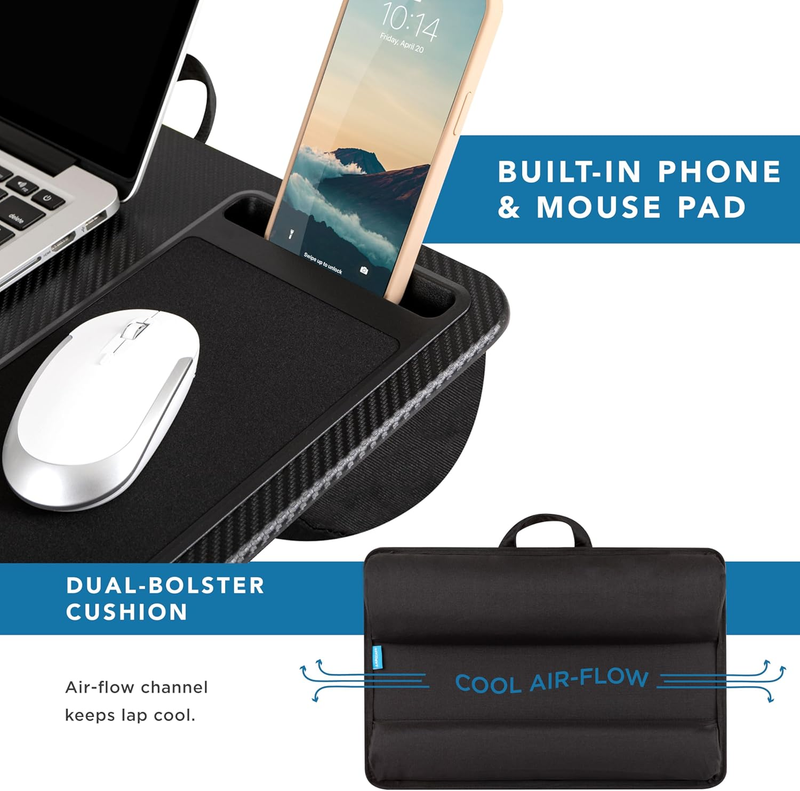 Home Office Pro Lap Desk with Wrist Rest, Mouse Pad, and Phone Holder   Black Ca3