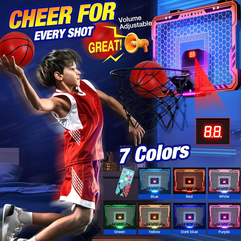 Indoor Basketball Hoop Mini Hoop LED Scoreboard 4 Balls Over Door1