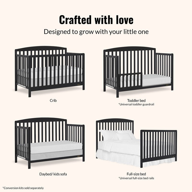 Odelle 5-in-1 Convertible Crib Toddler Day Kids Full Bed Matt Black2