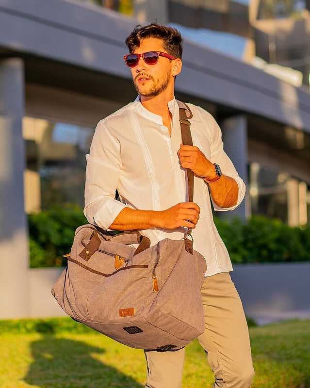 45L Canvas Duffle Bag Travel Weekender Overnight w/ Shoes Compartment Men1