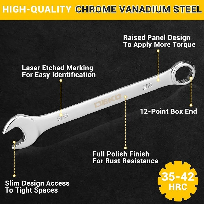 30 Piece Combination Wrench Set Ratcheting Metric SAE Chrome Vanadium Steel New3
