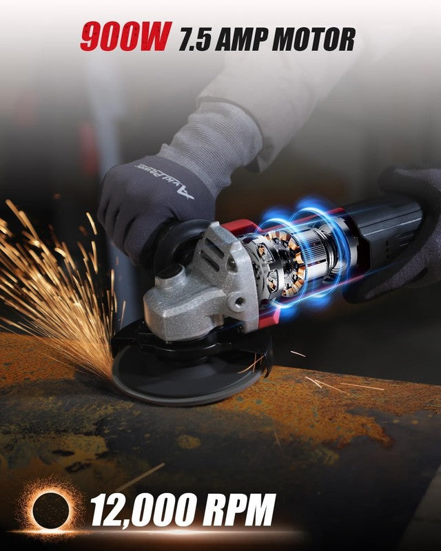 Angle Grinder, 7.5 Amp 4 1/2 Inch Electric Grinder Power Tools with Grinding and1