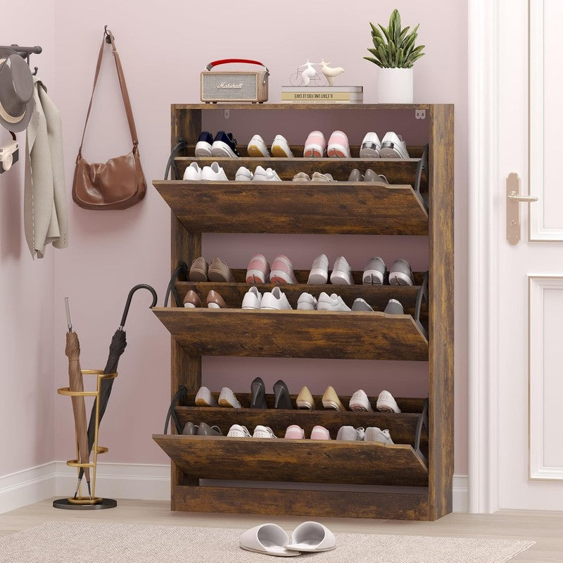 Shoe Cabinet 3 Flip Drawers Freestanding Wood Storage Entryway Hallway6