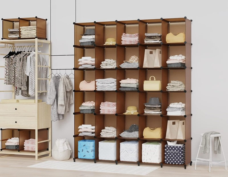 12 Cube Closet Organizer, Cube Storage Shelves for Clothes, Brown1