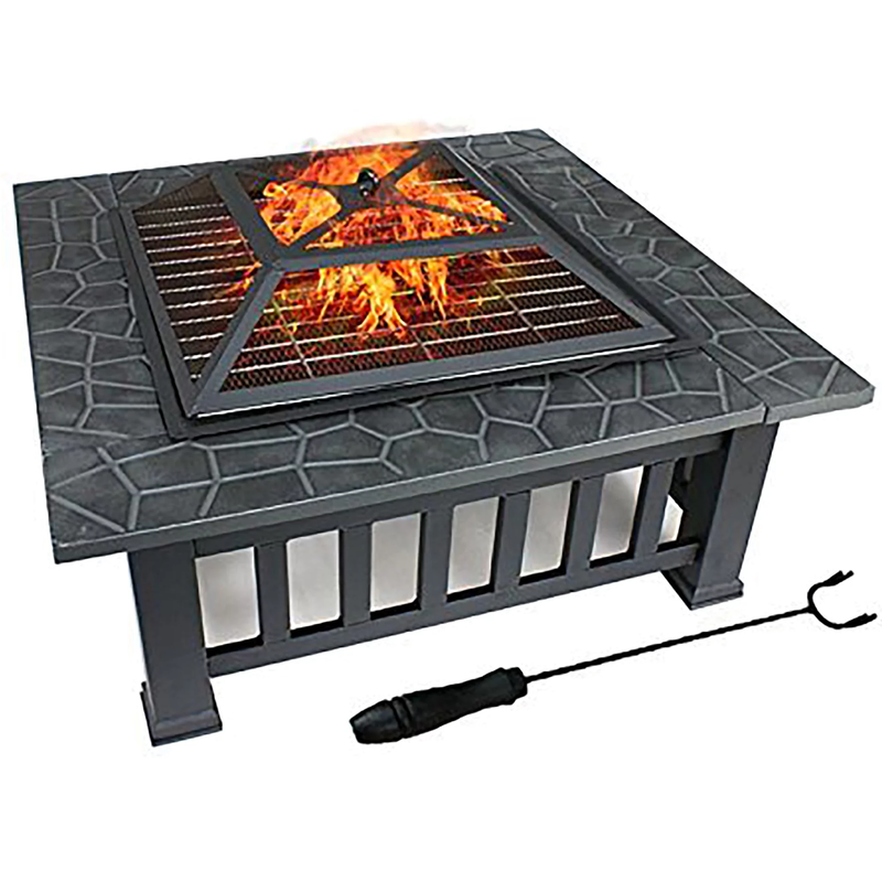 32" Outdoor Fire Pit Square Metal Firepit Patio Garden Stove Wood Burning0