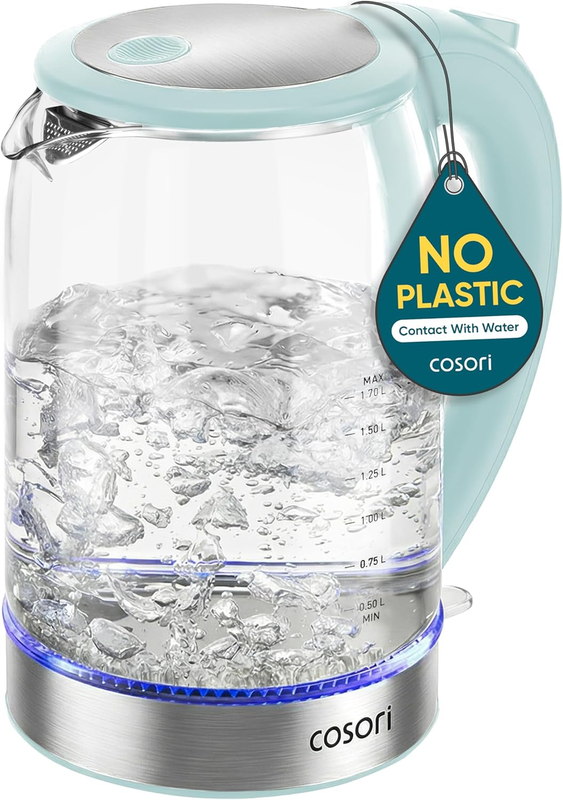 1.7L Glass Electric Kettle No Plastic Contact 1500W Auto Shut Off Green11