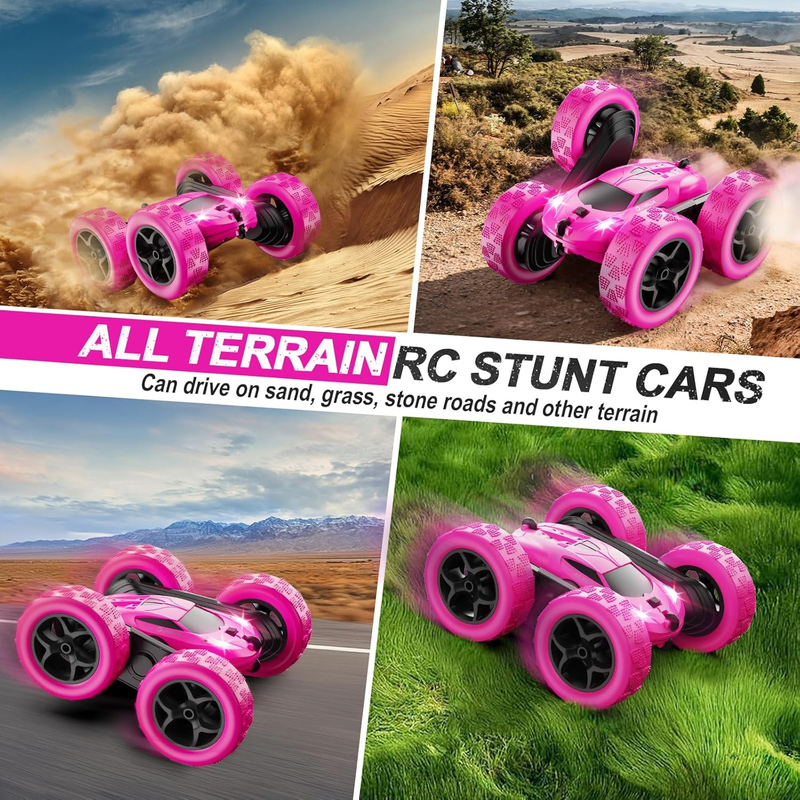 Rose RC Car for Girls 2.4GHz Double Sided 360° Stunt Car Headlights4