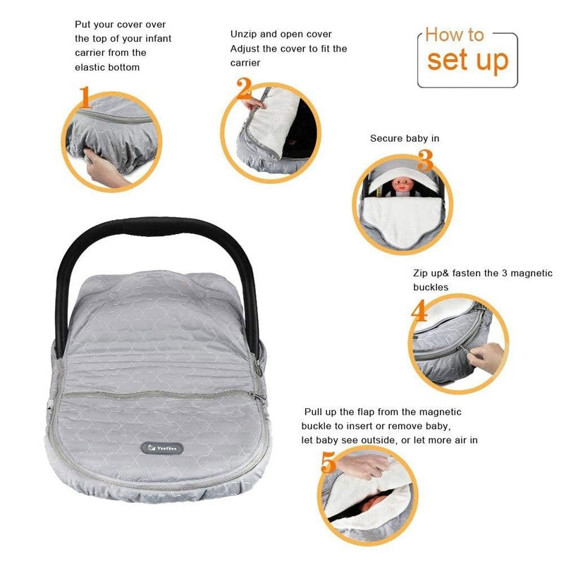 Winter Baby Car Seat Cover, Plush Fleece Canopy for Infants, Grey2