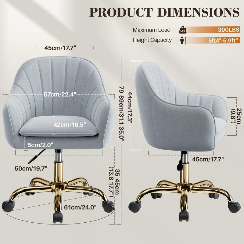 Office Desk Chair with Padded, Velvet Vanity Chair with Back and Wheels, Comfy H1