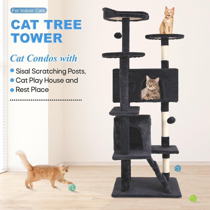 54" Cat Tree Tower   Multi Level Scratching Post & Cozy Condo for Indoor Cats1
