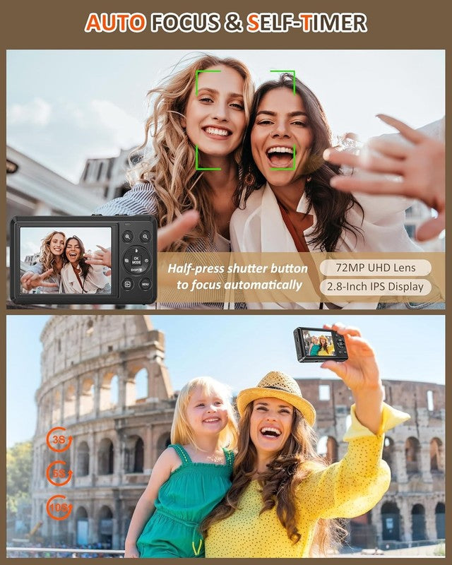 5K Digital Camera 72MP UHD Point & Shoot 16X Zoom 2.8" Screen Flash w 32GB4