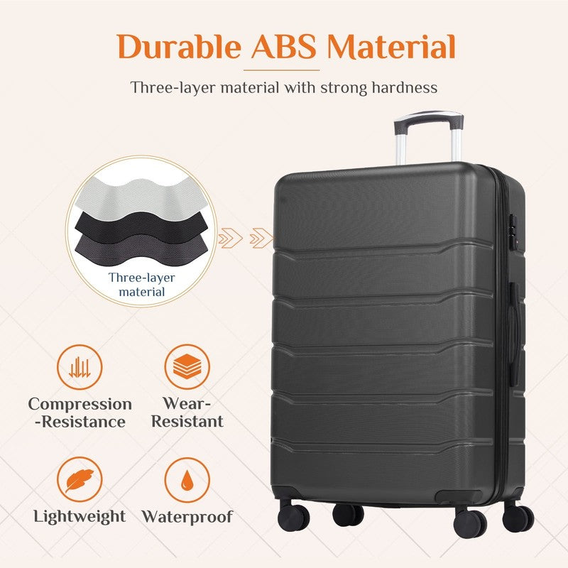3-Piece Hard Shell Luggage Set ABS Expandable Spinner TSA Lock Black3
