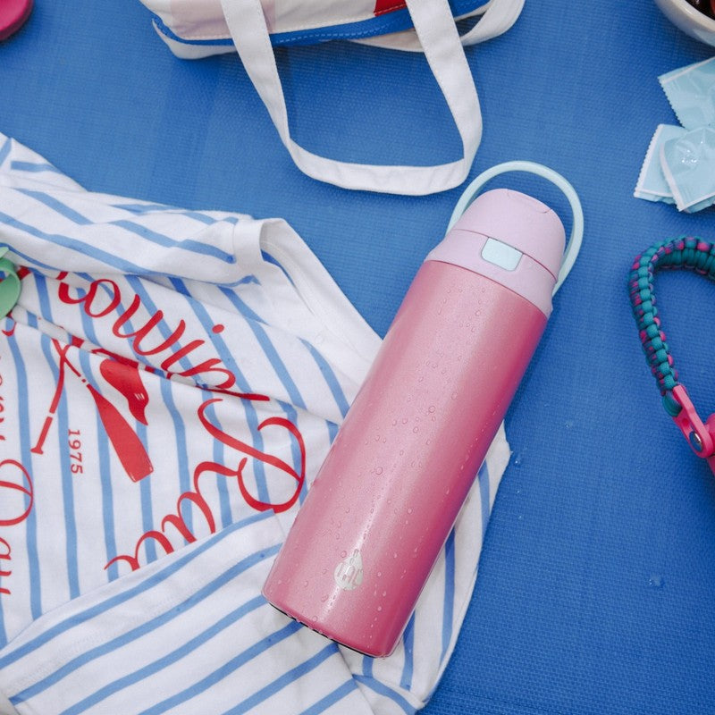 24oz Stainless Steel 2-in-1 Straw and Chug Water Bottle Push Lid Pink Shimmer6