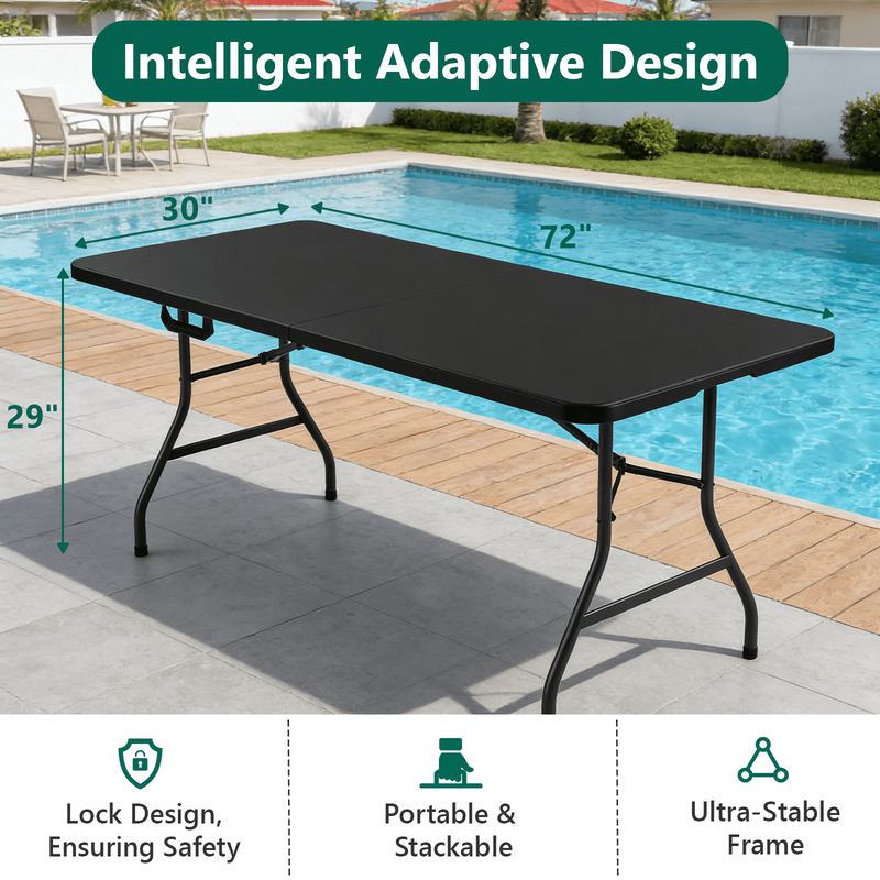 6FT Folding Table, Heavy Duty Portable Table, Waterproof HDPE, Foldable for Picn2
