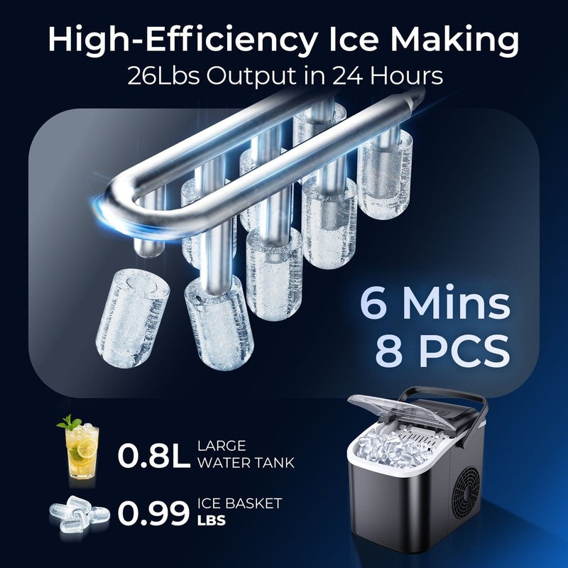Countertop Ice Maker – 8 Cubes in 6 Mins, 26lbs/Day, Self-Cleaning Ice Machine1