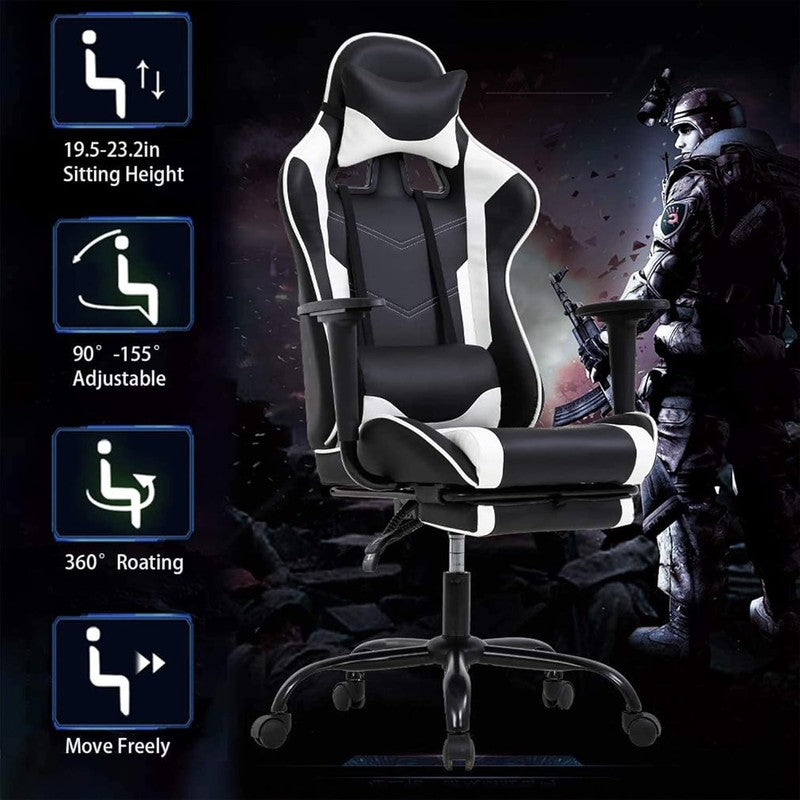 Ergonomic PU Leather Office Chair with Lumbar Support & Footrest (White)6