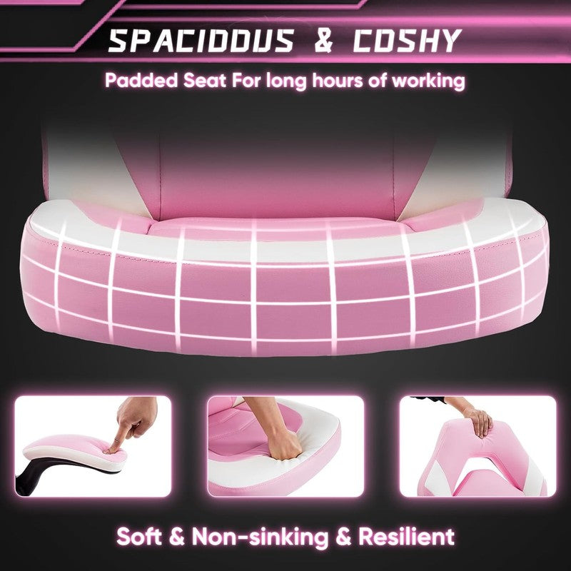 Pink Ergonomic Gaming Chair with Adjustable Height & Flip-Up Armrests4