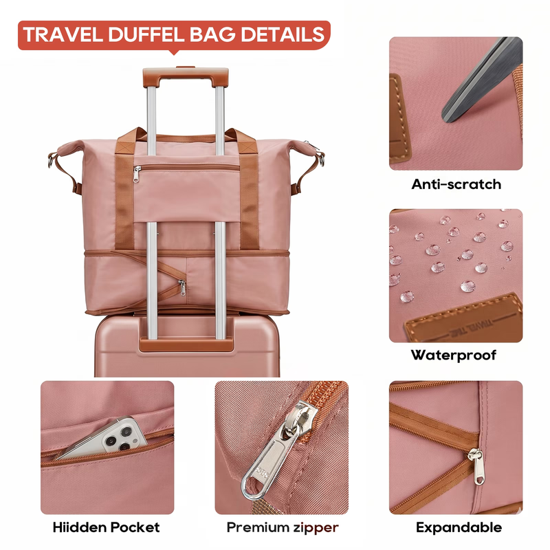 Waterproof Travel Duffel Bag Set Carry On Weekender Overnight Luggage Expandable5