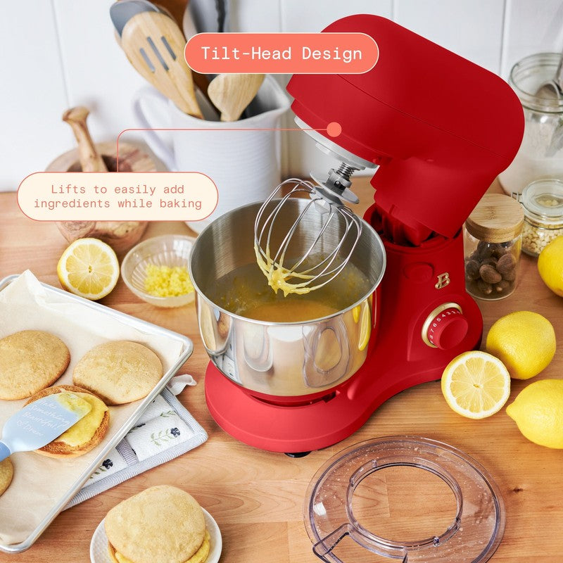 3.5 Qt Stand Mixer Tomato Red w/ Flat Beater Dough Hook & Whisk2