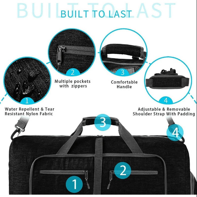 Travel Duffle Bag, 65L Foldable Weekender Bags for Women with Shoe Compartment, 3