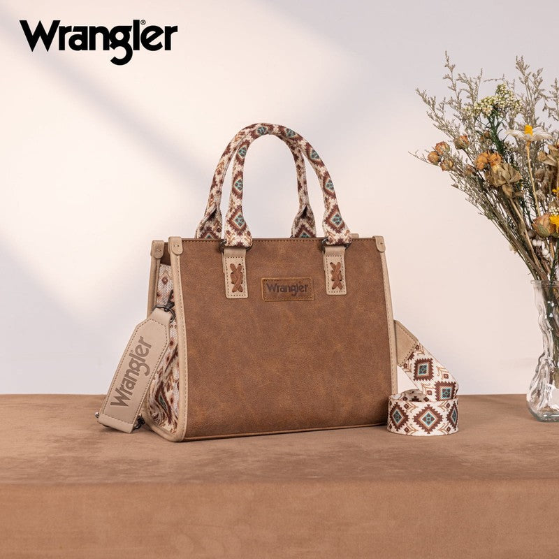 Wrangler Tote Bag Women Western Retro Top Handle Aztec Strap Handbag Brown7