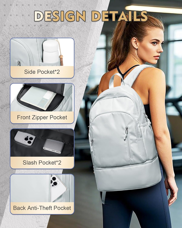 Gym Backpack for Women w/ Shoe Compartment Wet Pocket Travel Sports Bag2