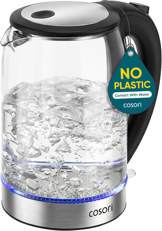1.7L Glass Electric Kettle No Plastic Contact 1500W Auto Shut Off Black8