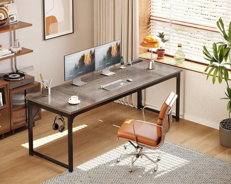 71x24 Computer Desk w/ USB Ports Large Office Study Writing Desk Grey Oak1