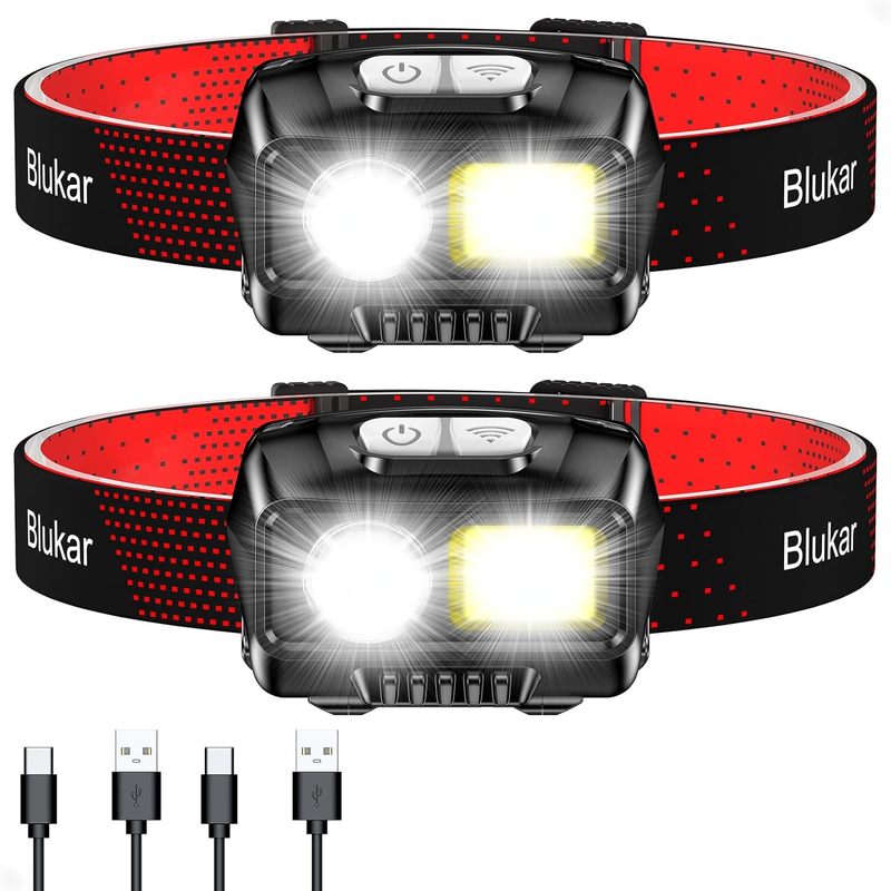 Rechargeable LED Headlamp 2000L - 8 Modes, Waterproof, 2 Pack for Outdoor Use0