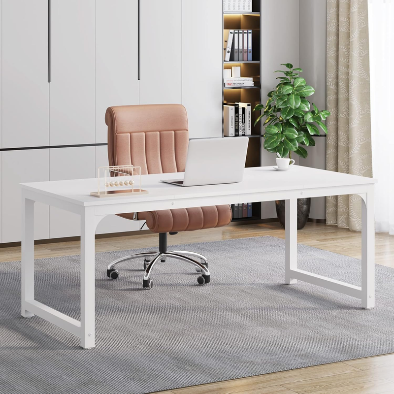 63x31.5'' Modern Computer Desk Large Executive Office Writing Desk White0