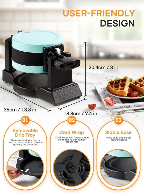 Double Belgian Waffle Maker 1400W Flip Iron Nonstick 8 Slice Mint Blue5