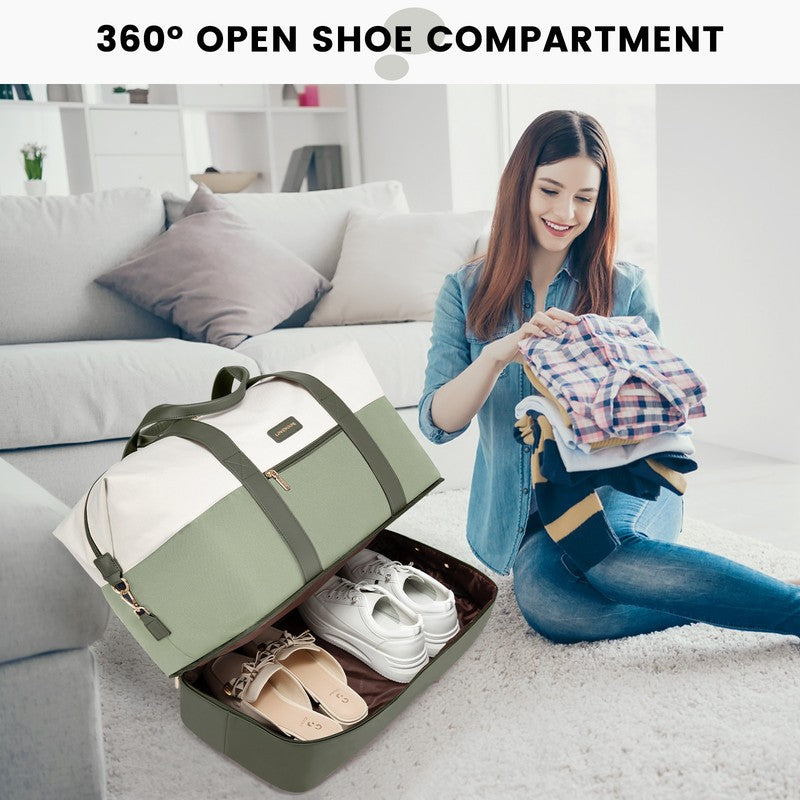 Women Travel Duffel Bag Large Weekender Gym Bag Shoe Compartment Packing Cubes5