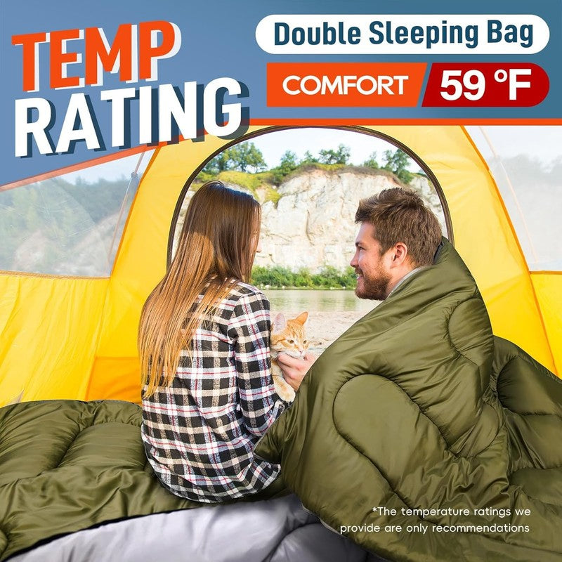 Double Sleeping Bag XL Queen Size 2 Person w/ Pillow All Season1
