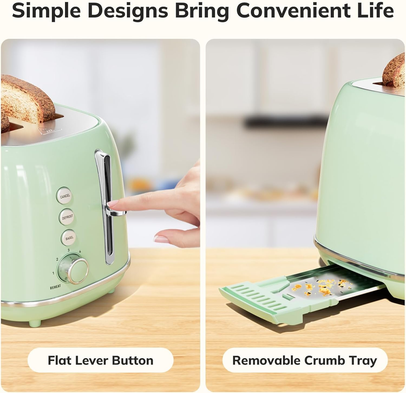 2 Slice Retro Stainless Steel Toaster - Bagel, Cancel, Defrost, Wide Slot4