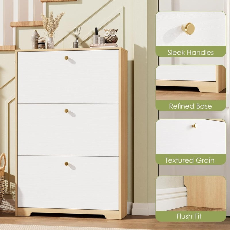 Modern Shoe Storage Cabinet Freestanding Hidden Rack Entryway Hallway Oak/White5