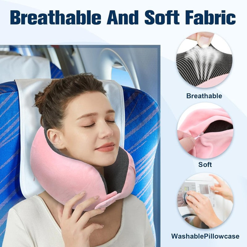 Adjustable 100% Memory Foam Travel Neck Pillow w/ Eye Mask, Earplugs & Bag5