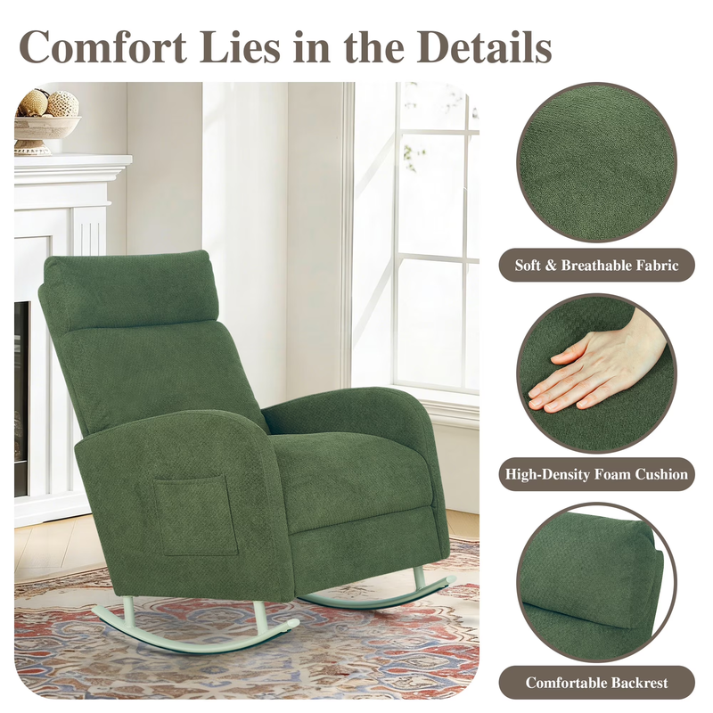 Modern Chenille Rocking Chair for Living Room,Glider Chair for Nursery, with Sid4