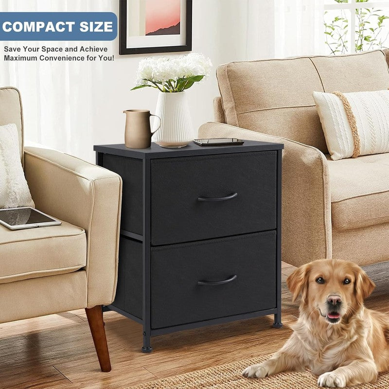 Nightstand Small Dresser with 2 Fabric Drawers, Bedside Storage Table, Black1