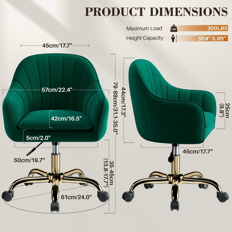 Office Desk Chair with Padded, Velvet Vanity Chair with Back and Wheels, Comfy H1