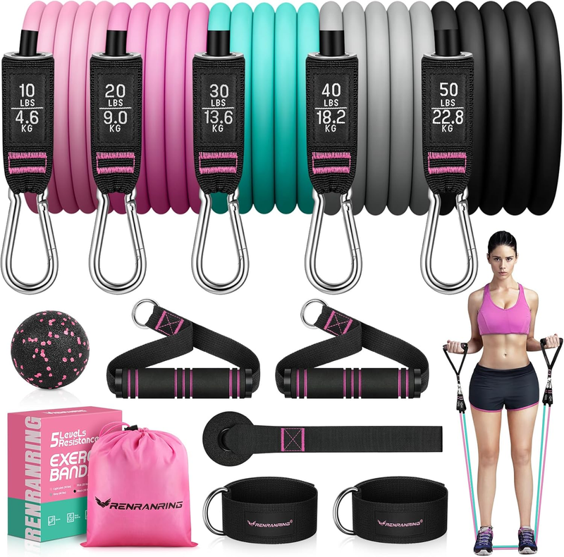 RENRANRING 150LBS Resistance Bands Set with Handles & Ankle Straps for Training0