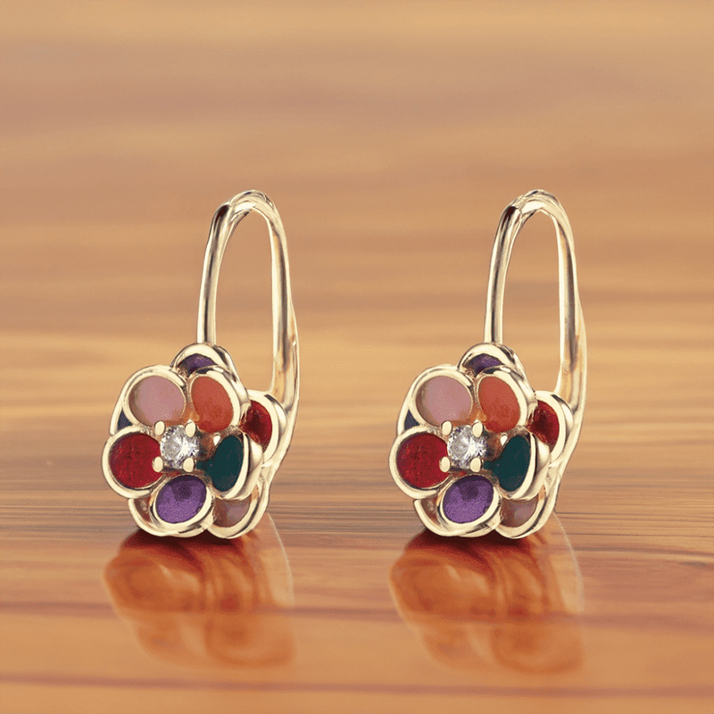 14K Gold Plated and Floral Leverback Earrings with Crystals6
