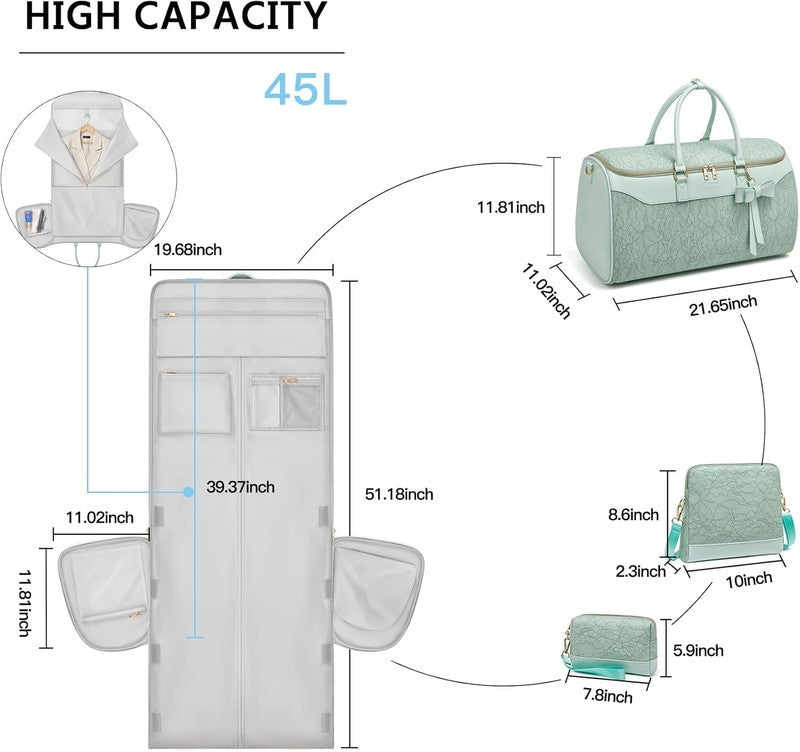 45L Garment Duffle Bag Light Cyan 3in1 Hanging Suit Travel Carry On2