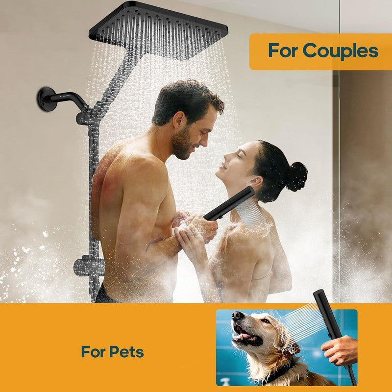 10" High Pressure Rain Shower Head w Handheld Dual 2-in-1 Matte Black3