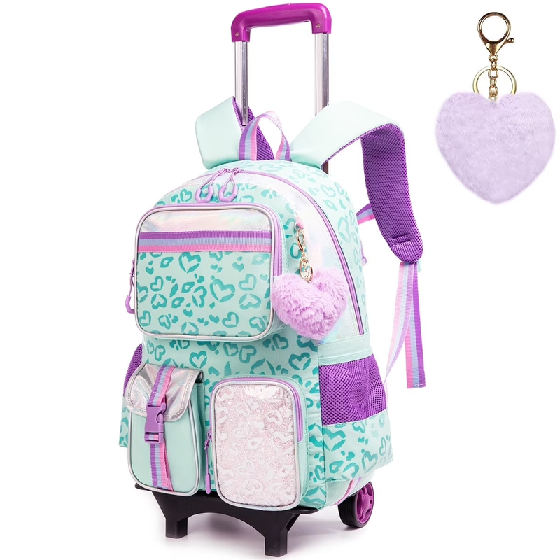 Kids Rolling Backpack with Wheels for Girls Teen,Trolley Roller Luggage with Whe0