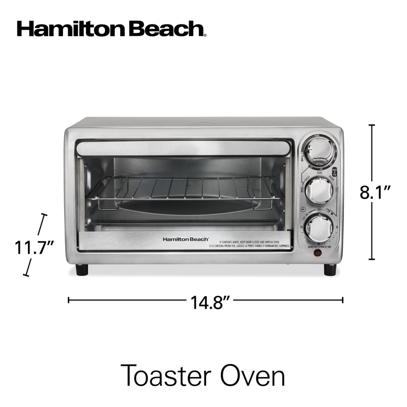 4 Slice Countertop Toaster Oven with 5 Versatile Cooking Modes, Stainless Steel7