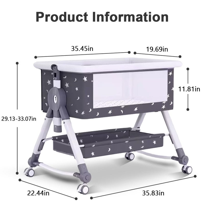 4 In 1 Bedside Bassinet, Adjustable Height, Black with Storage Basket2