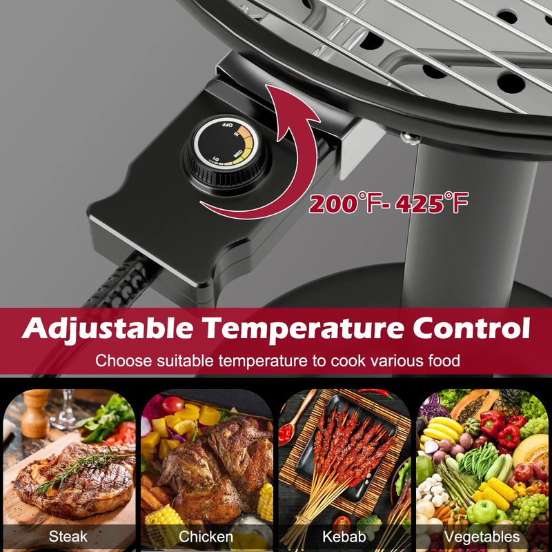 Electric BBQ Grill Portable Standing Grill with Removable Non-Stick Warming Rack3