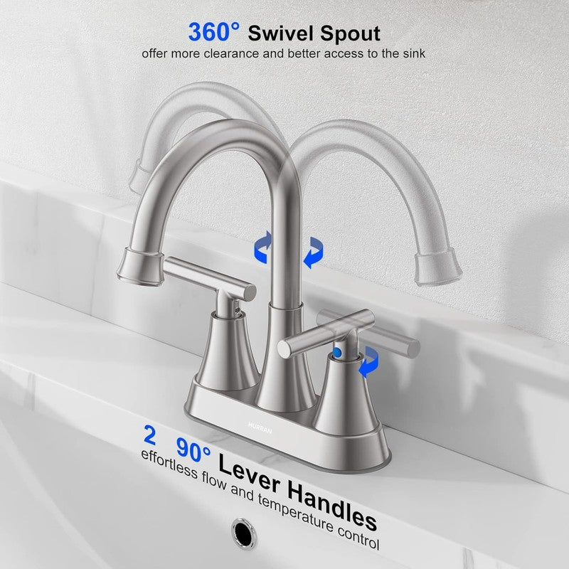 Brushed Nickel Bathroom Sink Faucet 4" Centerset w/ Drain Supply Lines3