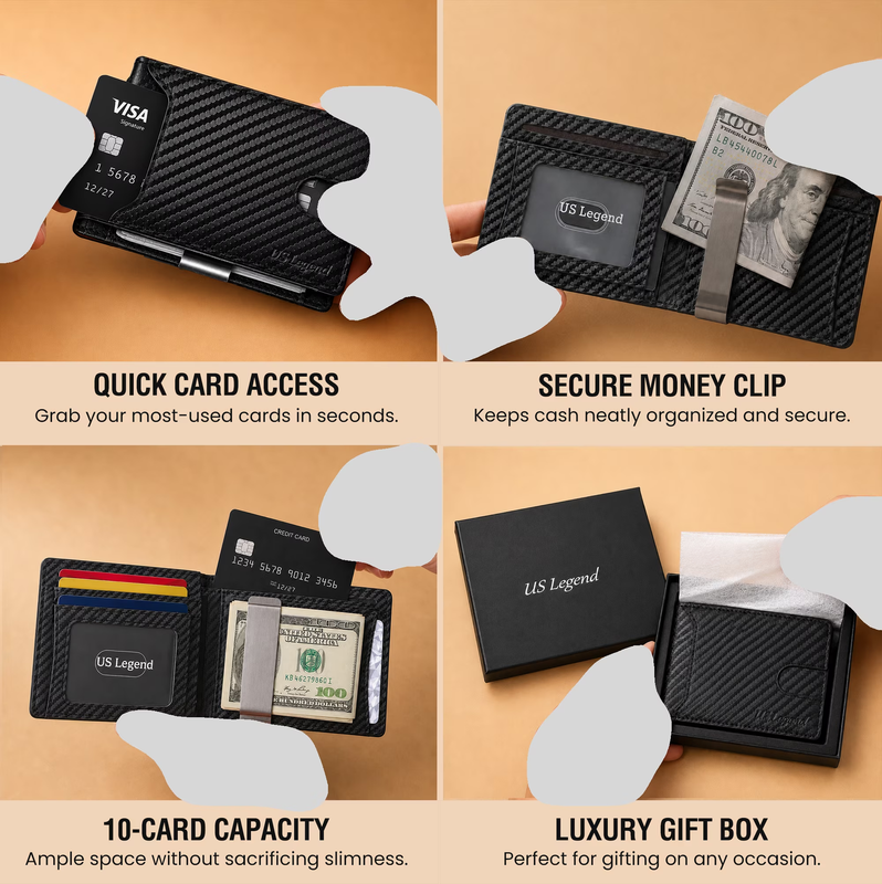 Men's Slim Leather RFID Money Clip Wallet Bifold Front Pocket 10 Card Slots2