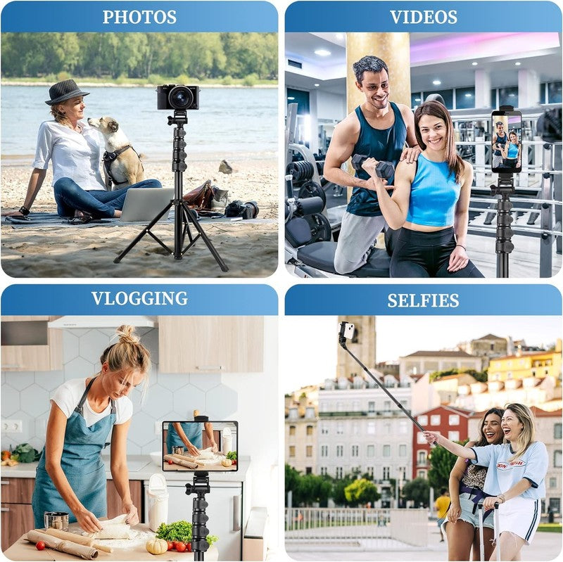 70'' Phone Tripod Selfie Stick w Remote, Aluminum Stand Phone Samsung GoPro1